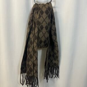 Club Room 100% Cashmere Brown Camel Diamond Fringe Scarf